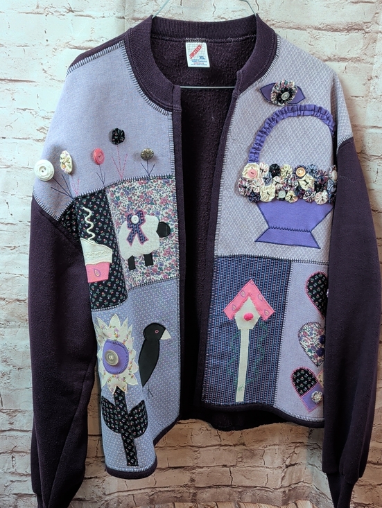 Jerzees Sweaters - Jerzees XL Cardigan in Plum With Patch Work XL Like new